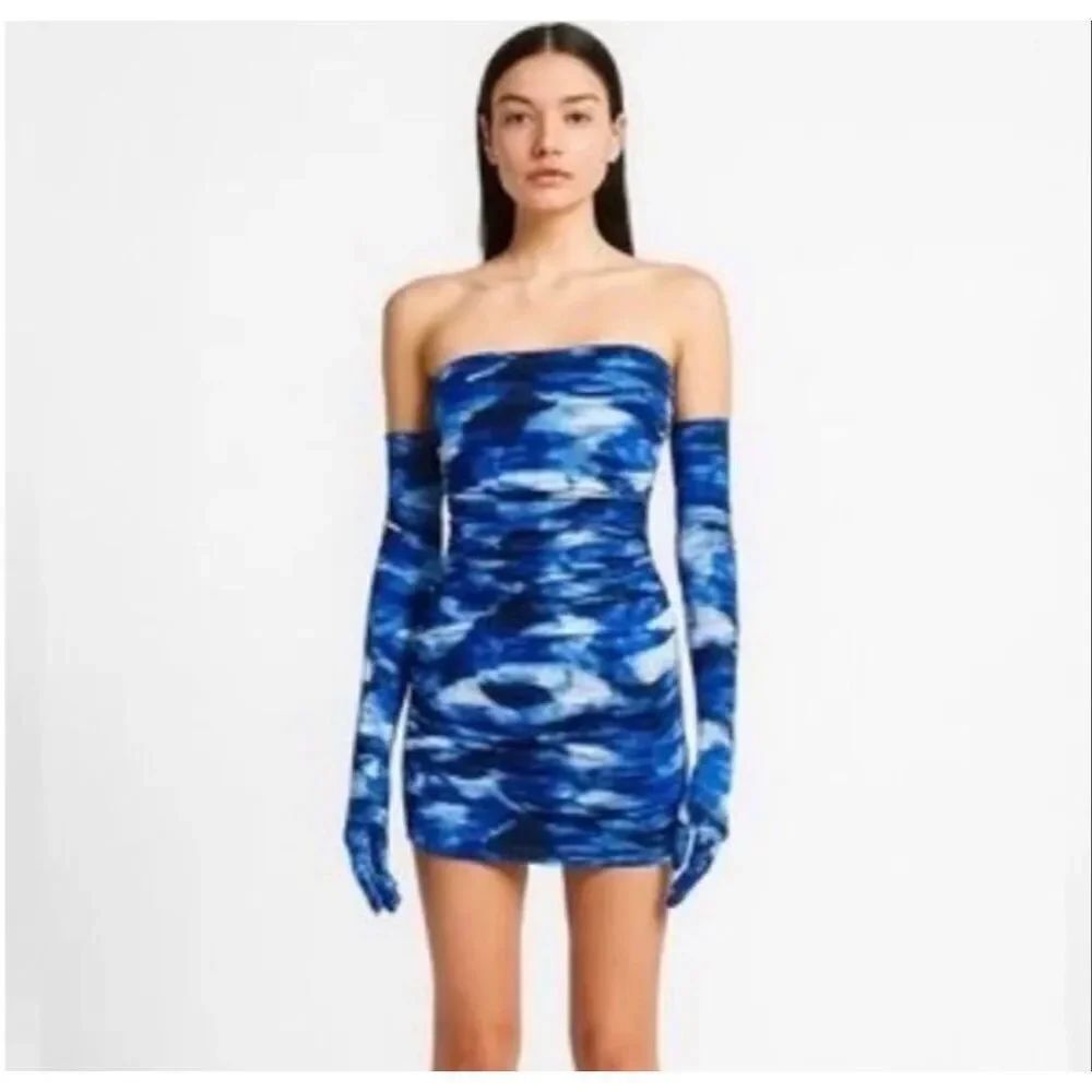 NWOT Miscreants London x Revolve Blue Tie Dye Cupid Mini Dress W/ Gloves US 4